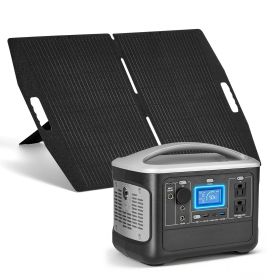 Portable Power Station with 100W Solar Panel, 600W Solar Generator Power Station, 493Wh LiFePO4 Battery Backup with 8 Output Ports for Home Emergency