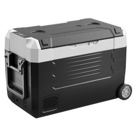 Car Refrigerator, DC 12/24V AC100-240V Compressor Electric Cooler, -4°F to 68°F Truck Refrigerator with APP Control, Wheels & Dual Zone