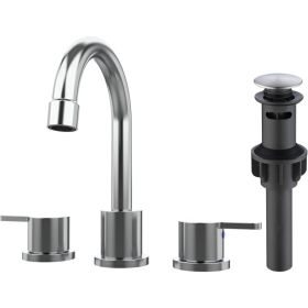 Widespread Bathroom Sink Faucet Chrome 2 Handle 8 Inch 3 Hole 360' Swivel Spout Vanity Sink With Pop Up Drain Assembly-Unable Ship On Weekends, T (Option: Defaulttitle)