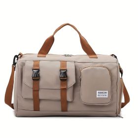 Minimalist Sports Duffel Bag ,Large Capacity Gym Tote With Separate Shoe Pocket,Multi-functional Travel Weekender & Crossbody Bag,Stylish Workout (Option: Khaki)