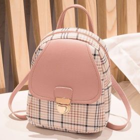 Ladies Check Lock Small Backpack One Shoulder Diagonal Handbag Coin Purse (Option: Pink)
