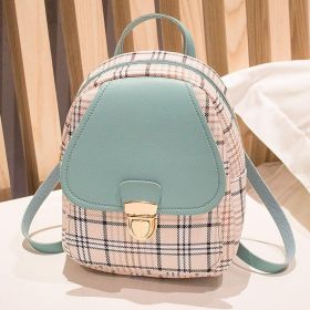 Ladies Check Lock Small Backpack One Shoulder Diagonal Handbag Coin Purse (Option: Blue)