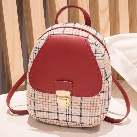 Ladies Check Lock Small Backpack One Shoulder Diagonal Handbag Coin Purse (Option: Red)