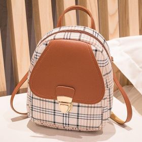 Ladies Check Lock Small Backpack One Shoulder Diagonal Handbag Coin Purse (Option: Brown)