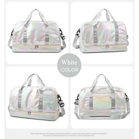 Iridescent Pearl Gym Bag ,Holographic Shiny Sports Duffel With Separate Shoe Compartment,Large Capacity Yoga Bag With Wet Dry Separation ,Trendy (Option: Pearl White)