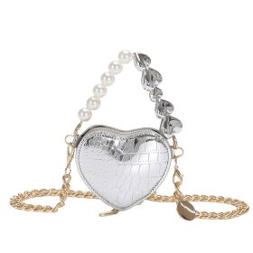 Mini Love-shape Pearls Handbag Fashion Cute Chain Lipstick Bag Women's Bright Candy Color Shoulder Messenger Bag (Option: Silver)