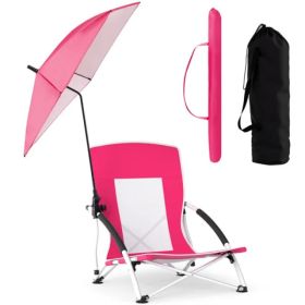 2 Pack Pink Umbrella Chair for Adults with Adjustable Parasol, Portable Backpack Beach Chair (Option: Default title)
