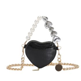 Mini Love-shape Pearls Handbag Fashion Cute Chain Lipstick Bag Women's Bright Candy Color Shoulder Messenger Bag (Option: Black)