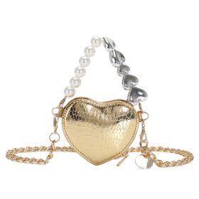 Mini Love-shape Pearls Handbag Fashion Cute Chain Lipstick Bag Women's Bright Candy Color Shoulder Messenger Bag (Option: Gold)