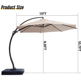 Cantilever Patio Umbrella 11ft Offset Cantilever Patio Umbrella With Base Included Large Round Aluminum Outdoor Umbrella 360 Rotation  Infinite T (Option: Beige)