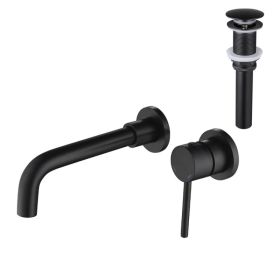 Wall Mounted Single Handle Bathroom Sink Faucet with Pop-Up Drain (No Overflow) (Option: Default title)