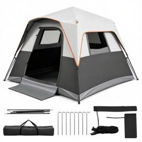 Gray Light-Blocking Outdoor Cabin Tent, Large 9x9ft Interior Windproof Rainfly Tent with Carry Bag Ground Stakes Ropes for Family Group Camping (Option: Default title)