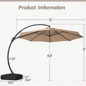 Cantilever Patio Umbrella 12ft Offset Cantilever Patio Umbrella With Base Included Large Round Aluminum Outdoor Umbrella 360 Rotation Infinite Ti (Option: Beige)