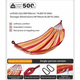 Portable Single Hammock With Wooden Spreader Bar, Canvas Striped Hammock For Outdoor Patio Garden Camping, 2 Color Options, Max Load 500LBS (Option: Red)