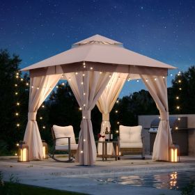 8'x8'ft Patio Gazebo Outdoor Heavy Duty Party Tent Shelter With Double Roofs, Mosquito Nettings And Privacy Screens For Backyard, Garden, Lawn (Option: Khaki)