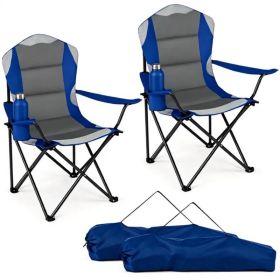 2 Pack Heavy Duty Folding Camping Chairs 330 LBS Capacity, 600D Oxford Padded Portable Outdoor Lawn Chairs with Cup Holder & Carry Bag - Navy (Option: Default title)