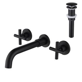 Wall Mounted Dual Handle Bathroom Sink Faucet with Pop-Up Drain (No Overflow) (Option: Default title)
