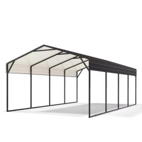 Galvanized Steel Carport, Outdoor Carport Full-Size Metal Carport Kit, 12' X 20' X 10.9', Charcoal (Option: Charcoal)