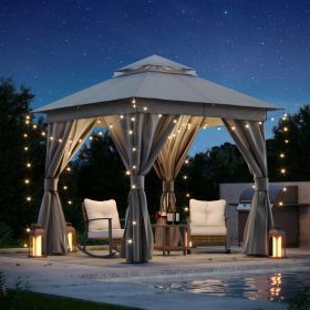 8'x8'ft Patio Gazebo Outdoor Heavy Duty Party Tent Shelter With Double Roofs, Mosquito Nettings And Privacy Screens For Backyard, Garden, Lawn (Option: Gray)