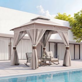 8'x8'ft Patio Gazebo Outdoor Heavy Duty Party Tent Shelter With Double Roofs, Mosquito Nettings And Privacy Screens For Backyard, Garden, Lawn (Option: KhakiBlock)