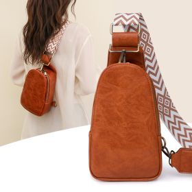 Only Self Pickup---Women Chest Bag Sling Bag, Guitar Strap Small Crossbody PU Leather Satchel Daypack (Option: Brown)