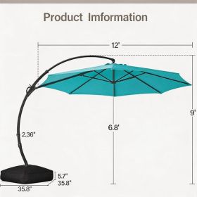 Cantilever Patio Umbrella 12ft Offset Cantilever Patio Umbrella With Base Included Large Round Aluminum Outdoor Umbrella 360 Rotation Infinite Ti (Option: Turquoise Blue)