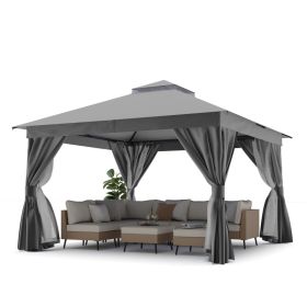 12'x12' Patio Gazebo Outdoor Heavy Duty Party Tent Shelter With Double Roofs, Mosquito Nettings And Privacy Screens For Backyard, Garden, Lawn (Option: Gray)
