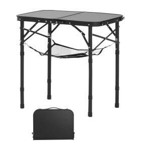 Folding Camping Table, Adjustable Height Portable Side Tables, Aluminum MDF Beach Table with Mesh Layer, Carrying Handle (Color: black, size: 24 inch)