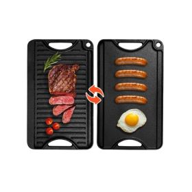 Rectangular BBQ Pan Cast Iron Reversible Grill Griddle (Color: black, Type: 14x8.5 inch)