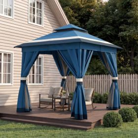 8'x8'ft Patio Gazebo Outdoor Heavy Duty Party Tent Shelter With Double Roofs, Mosquito Nettings And Privacy Screens For Backyard, Garden, Lawn (Option: Navy Blue)