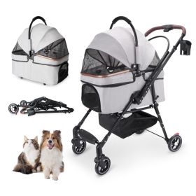 4-Wheel Foldable Pet Stroller for Dogs & Cats  360° Rotating Wheels, Separable Carrier & Travel Bag for Small Animals (Option: Grey)