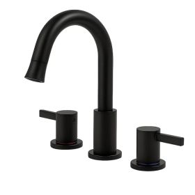 8-Inch Widespread Bathroom Faucet, 2-Handle 3-Hole with 360° Pull-Down Sprayer and Pop-Up Drain, Matte Black (Option: Default title)