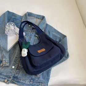 Leisure Commute Large Capacity Summer Fashion Canvas Support All-match Shoulder Bag (Option: Dark Blue With Pendant)